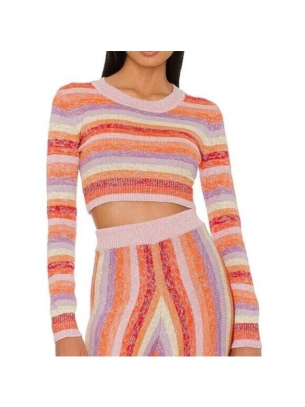 Lovers and Friends Believe Sweater M NEW Sunset Stripe Rainbow Lurex Sparkle
